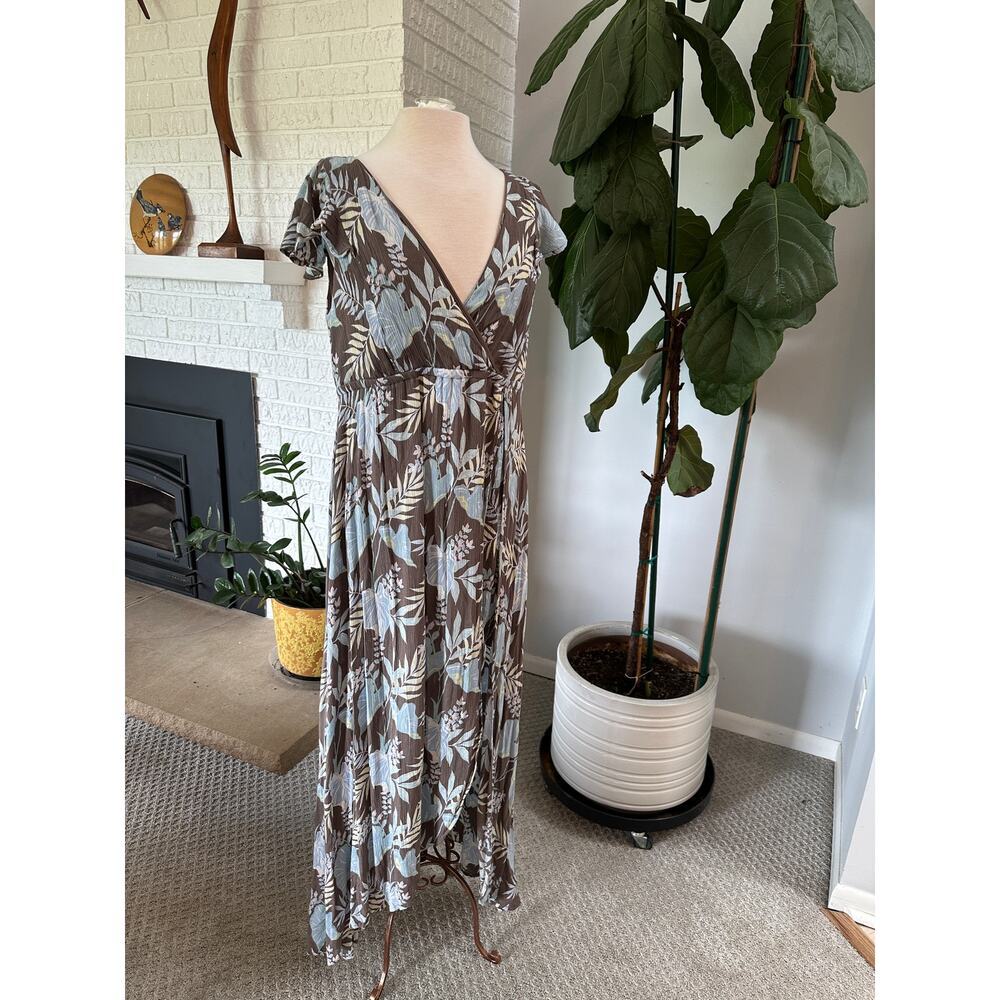 Torrid Brown Blue Floral Surplice Maxi Romper Dress Size‎ 1 (Plus 1X)
